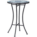 Round Metal Garden Coffee Table with Ceramic Top, Mosaic Design, Ф35.5x53.5cm, Blue - Borge' Group Limited