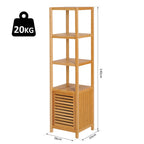 Mobile with column for bamboo bathroom with 4 shelves and a cabinet 36x33x140cm - Borgè