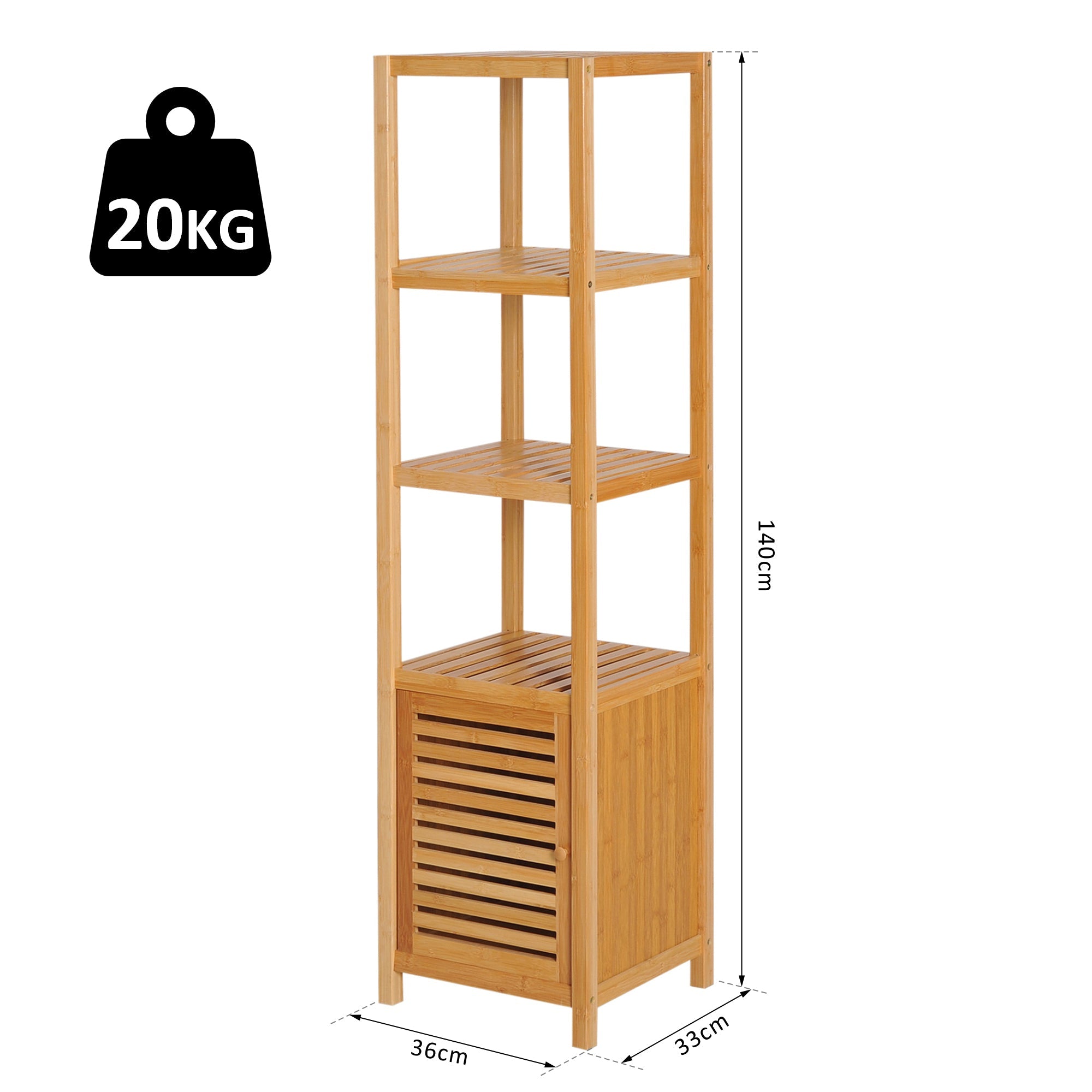 Mobile with column for bamboo bathroom with 4 shelves and a cabinet 36x33x140cm - Borgè