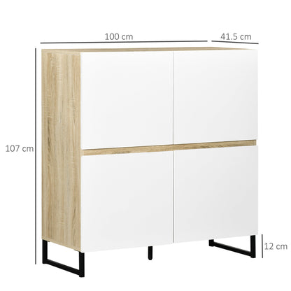 Multiuse modern sideboard with 4 squares wooden doors, 100x41.5x107cm, white - Borgè