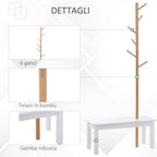 bench with bamboo hangers, white and wood color, 80x30x180cm - Borgè