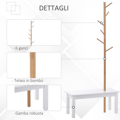 bench with bamboo hangers, white and wood color, 80x30x180cm - Borgè