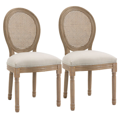 Set 2 Vintage -style living room chairs with pierced back, in wood and fabric, 49x56x96cm, white - Borgè