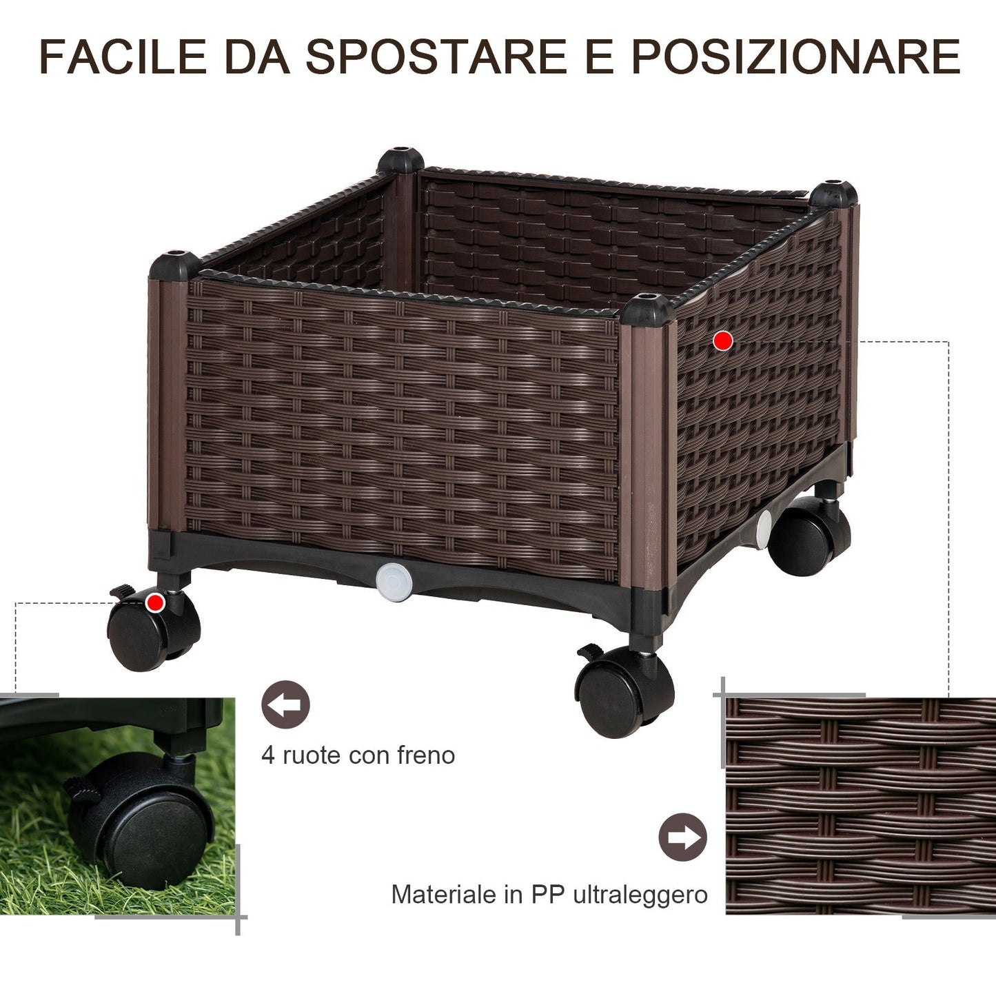 Outsunny outdoor plastic florker with 4 wheels and self-irrigating disk, 40x40x31.5cm - Borgè