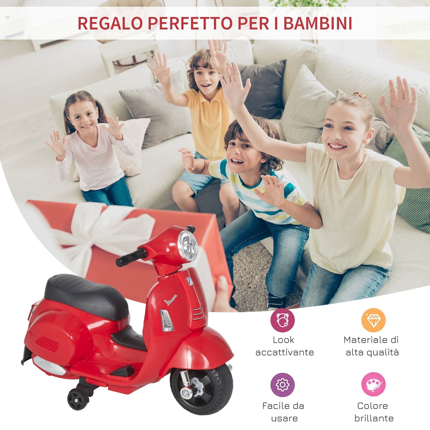 Vespa Electric for Children Battery 6V Fargs and Clacson 18-36 months - Borgè