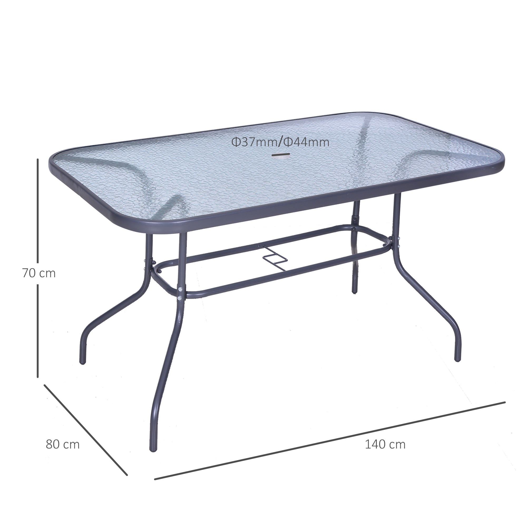 Garden Table with Umbrella Hole, Outdoor Furniture in Metal and Glass 140x80x70cm Grey - Borge' Group Limited