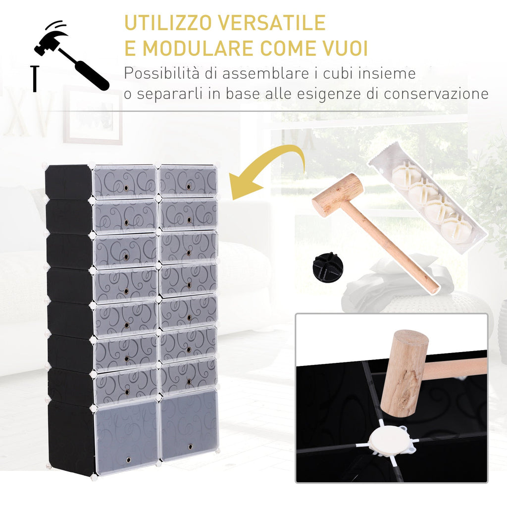 Modular Scarpera 16 cubes in PP black and white 95x37x160cm - Borgè