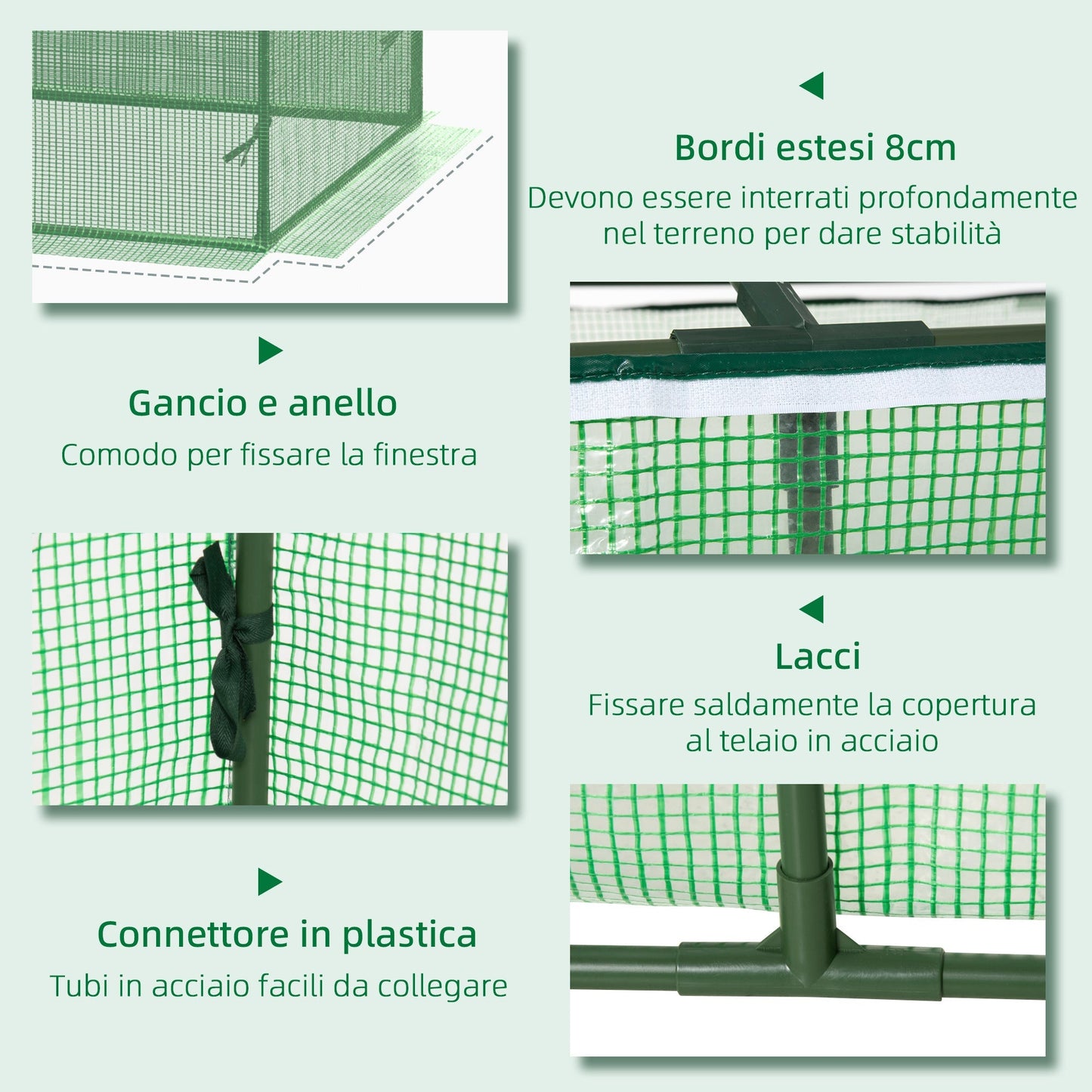 Small greenhouse outsunny for garden and balcony with windows and covers in PE, 180x90x70cm, green - Borgè