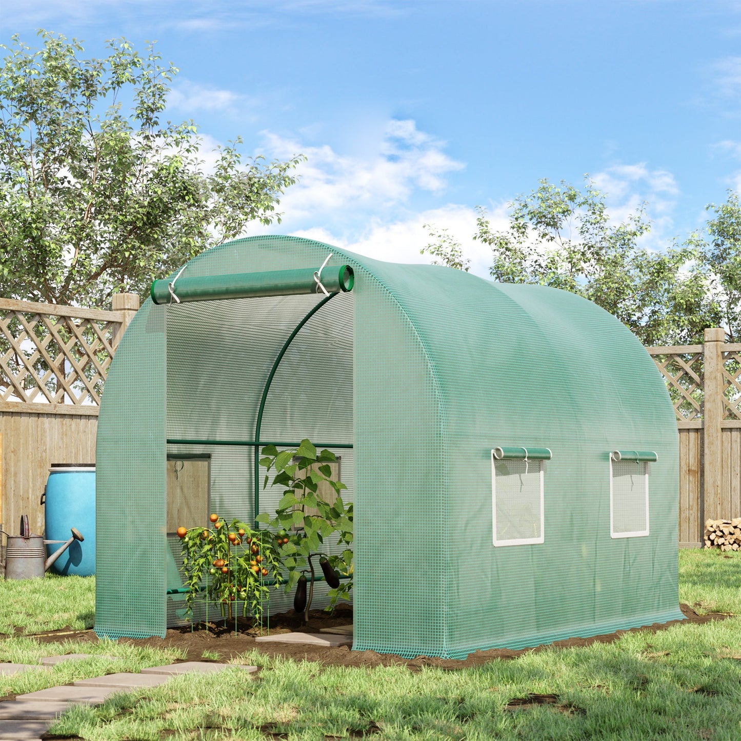 Outsunny Garden Greenhouse Steel Frame and 4 PE Windows 2.5x2x2m, Green - Borgè