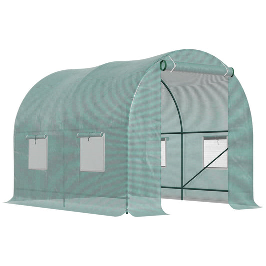 Outsunny Garden Greenhouse Steel Frame and 4 PE Windows 2.5x2x2m, Green - Borgè