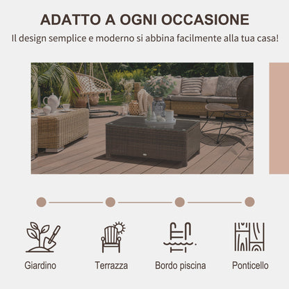 Outsunny Garden Table in tempered 5mm rectangular external Rattan 85 x 50 x 39 cm brown - Borgè