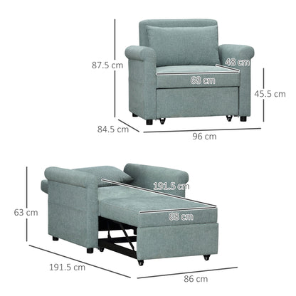 Homcom Single Bed Armchair With Towards Adjustable in 4 positions and padded seat, 96x84.5x87.5 cm, green - Borgè