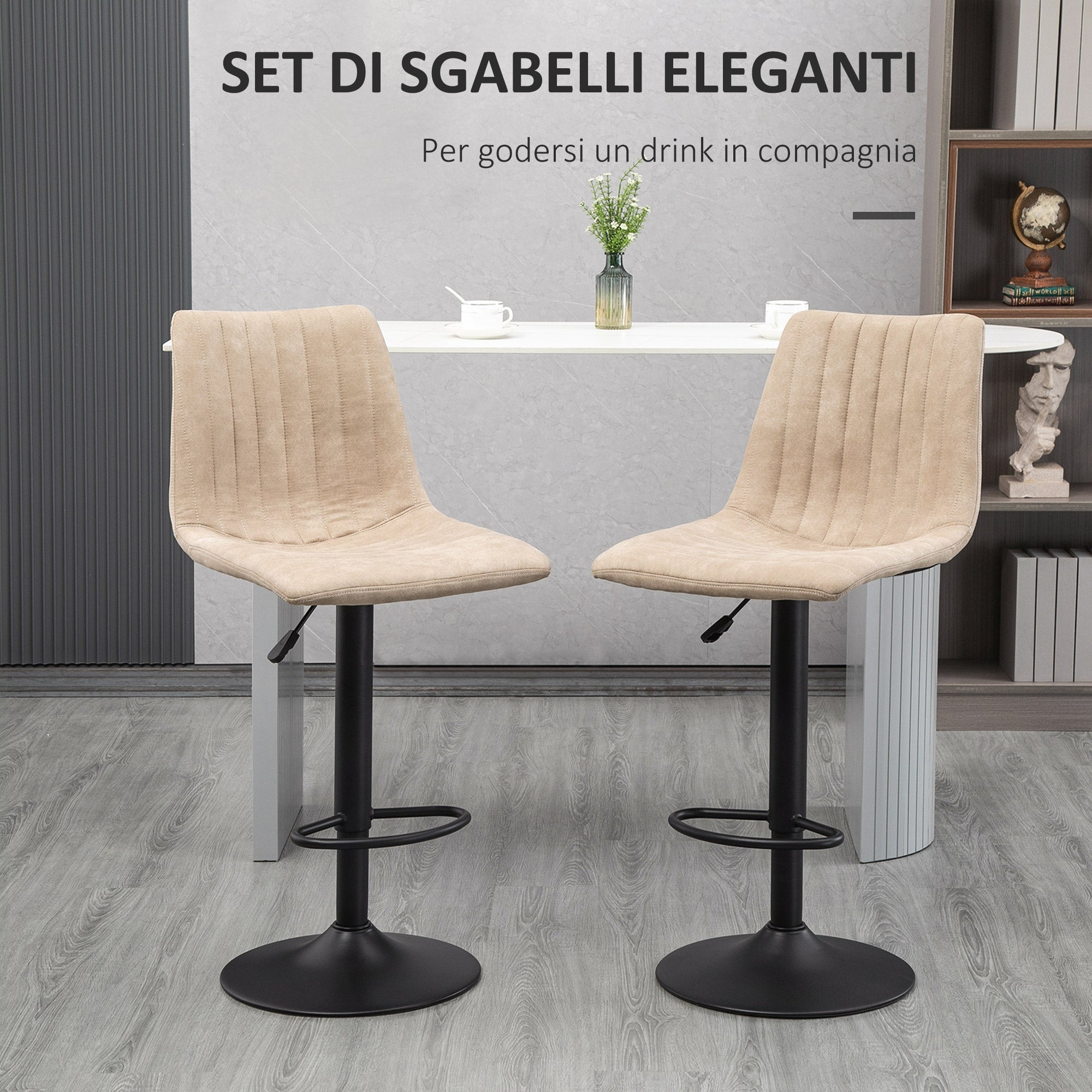 bar stools 2 pieces adjustable height, in steel and polyester, 47.5x57.5x95-116 cm, brown - Borgè