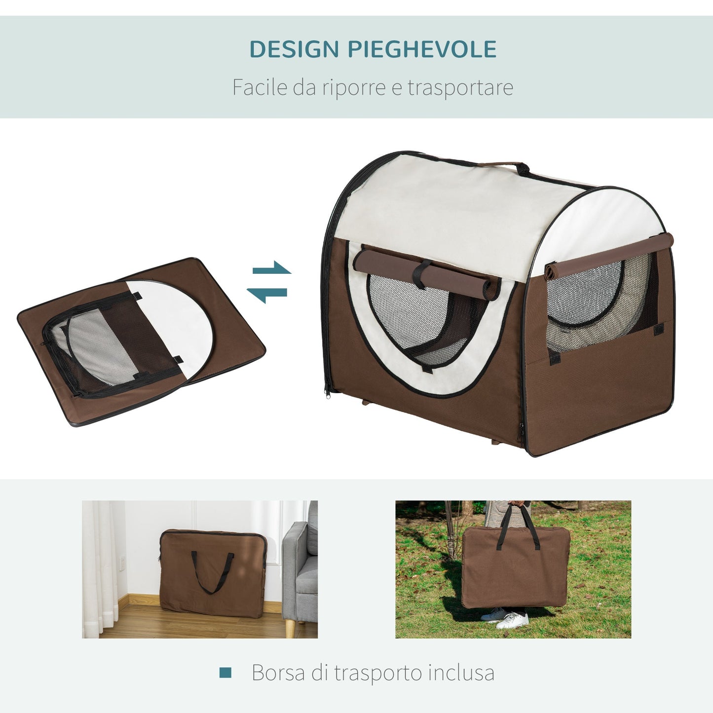 Pawhut transports for dogs and cats folding with door and windows on the net, oxford and steel fabric, 70x51x59cm brown - Borgè