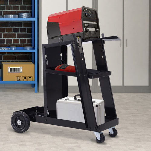 Durhand officed shopping carriage welding system 3 shelves 4 wheels black - Borgè