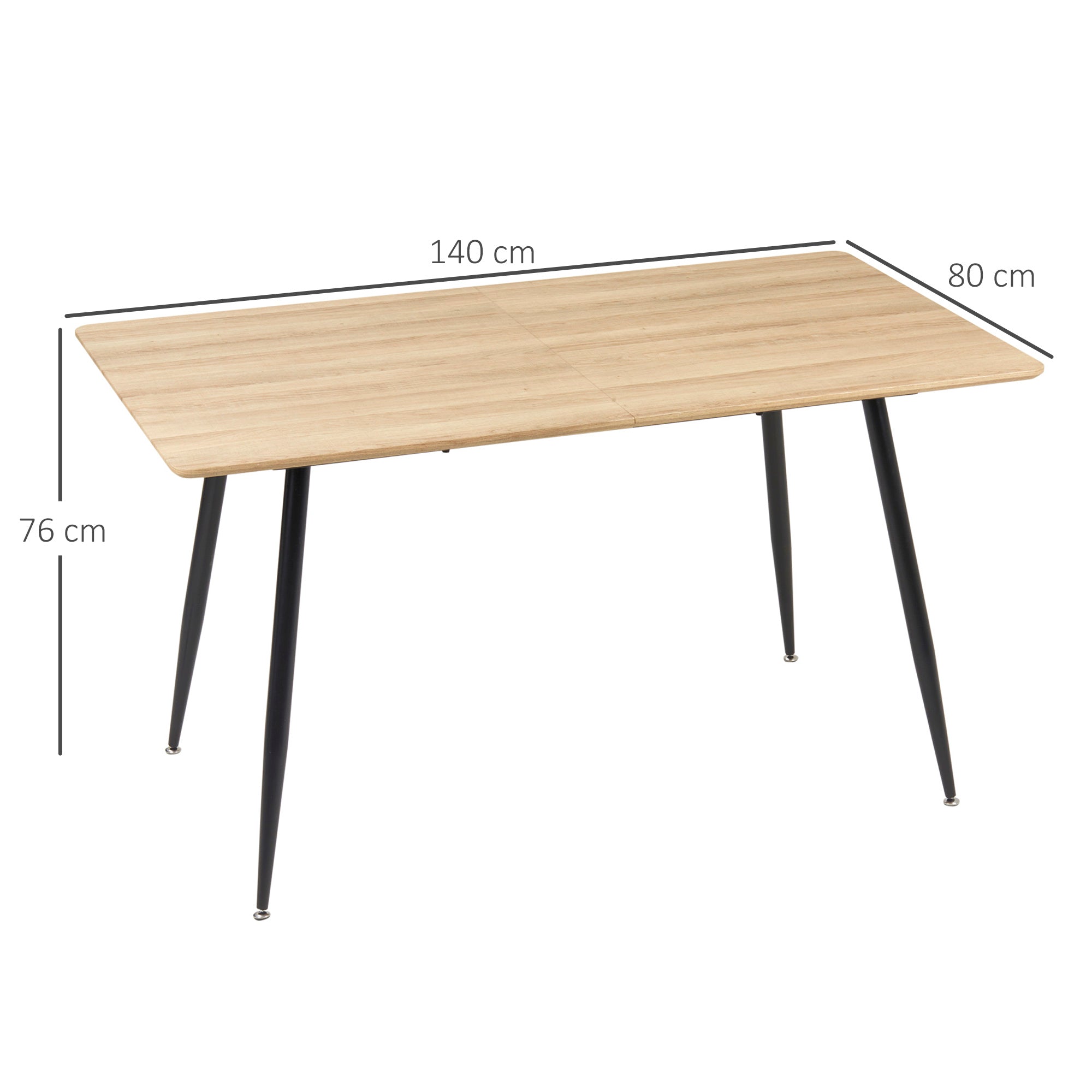 Kitchen table for 4 people in mdf and steel, 140x80x76cm, wood and black color - Borgè