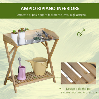 Outsunny gardening table with anti -rust metal top and storage shelf, 80x40x84cm - Borgè