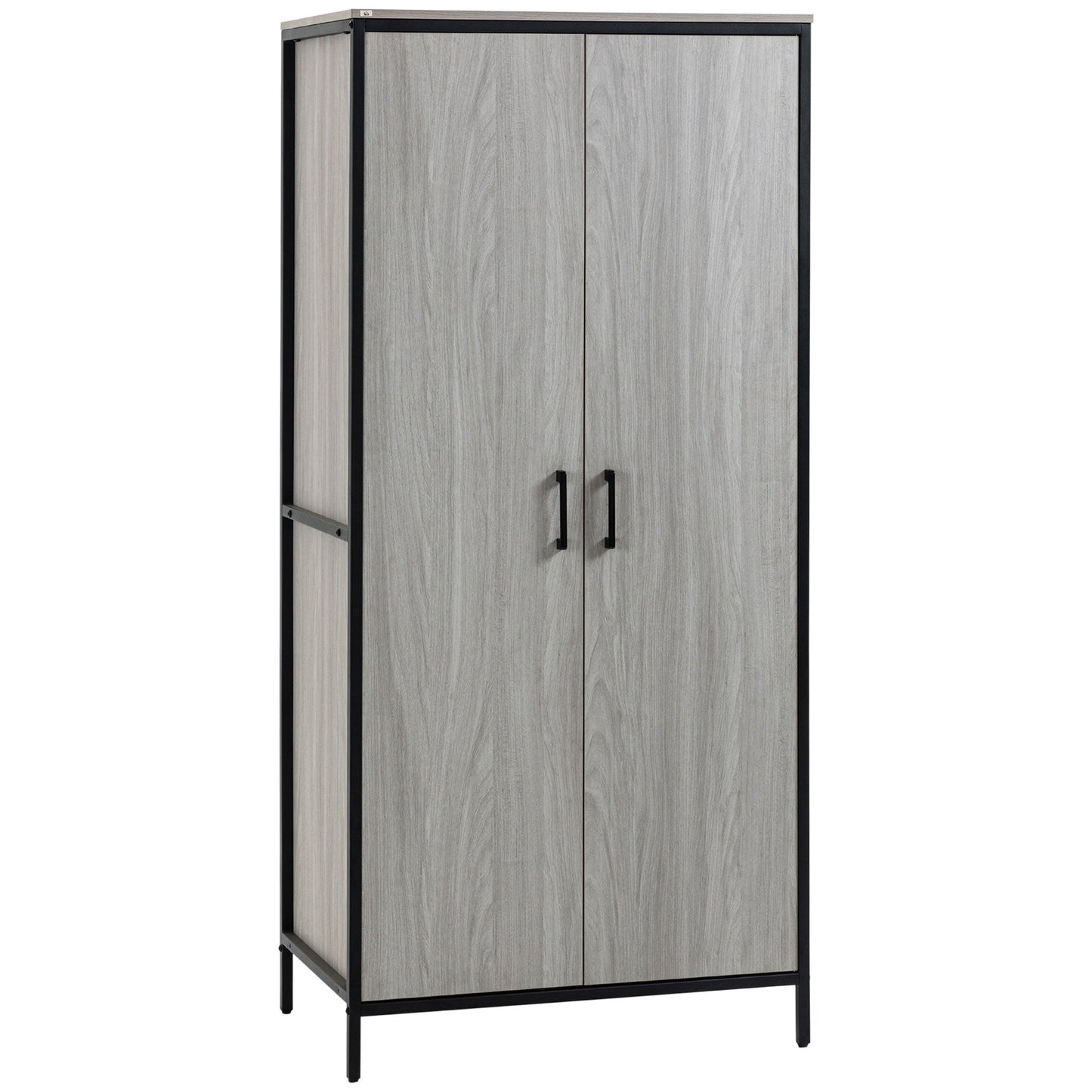 Wardrobe 2 -door wardrobe with compartments and hanger bar 80x50x179cm, Grey