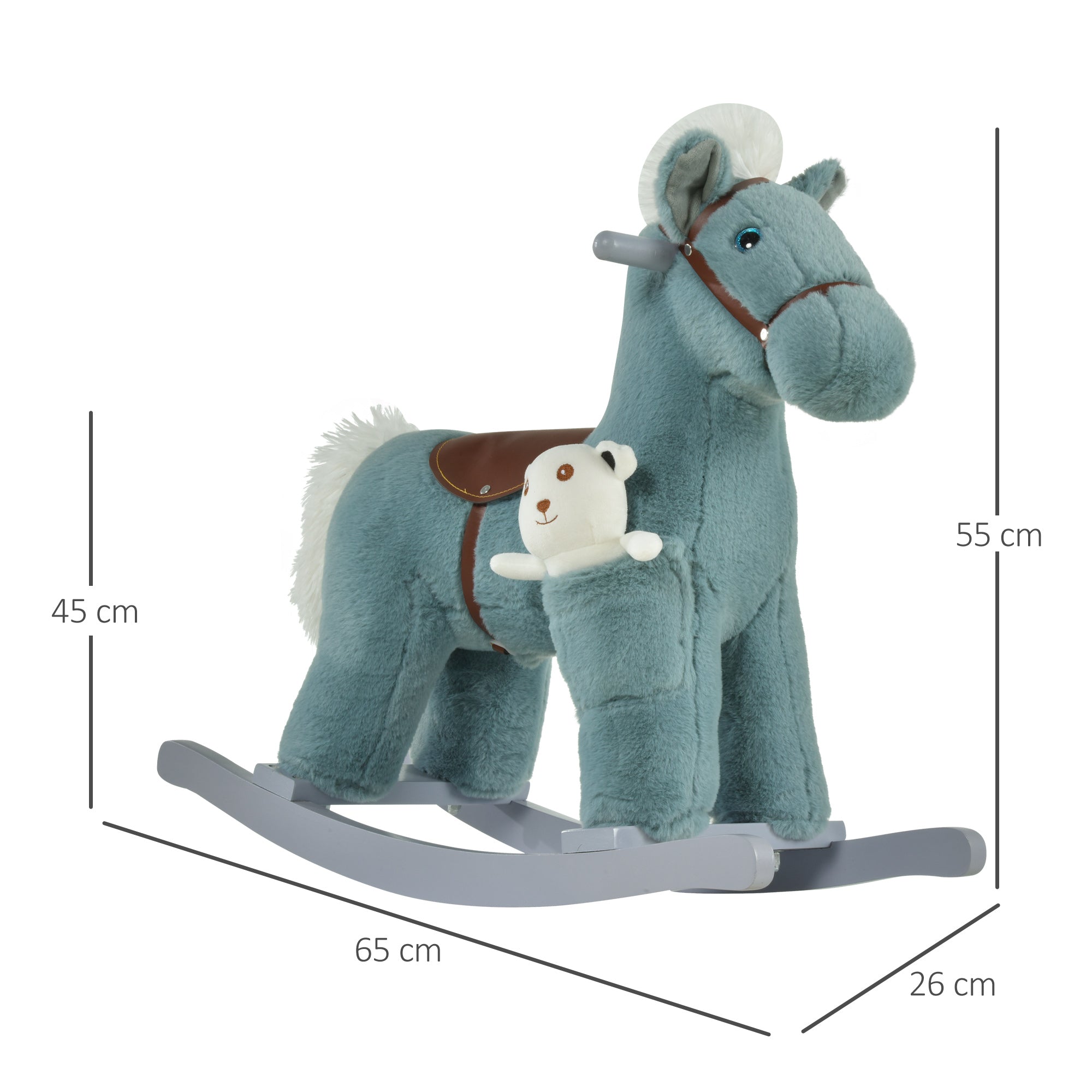 Homcom Cavallo with plush and wood with sounds and bears included, for children of 18-36 months, 65x26x55cm, blue - Borgè