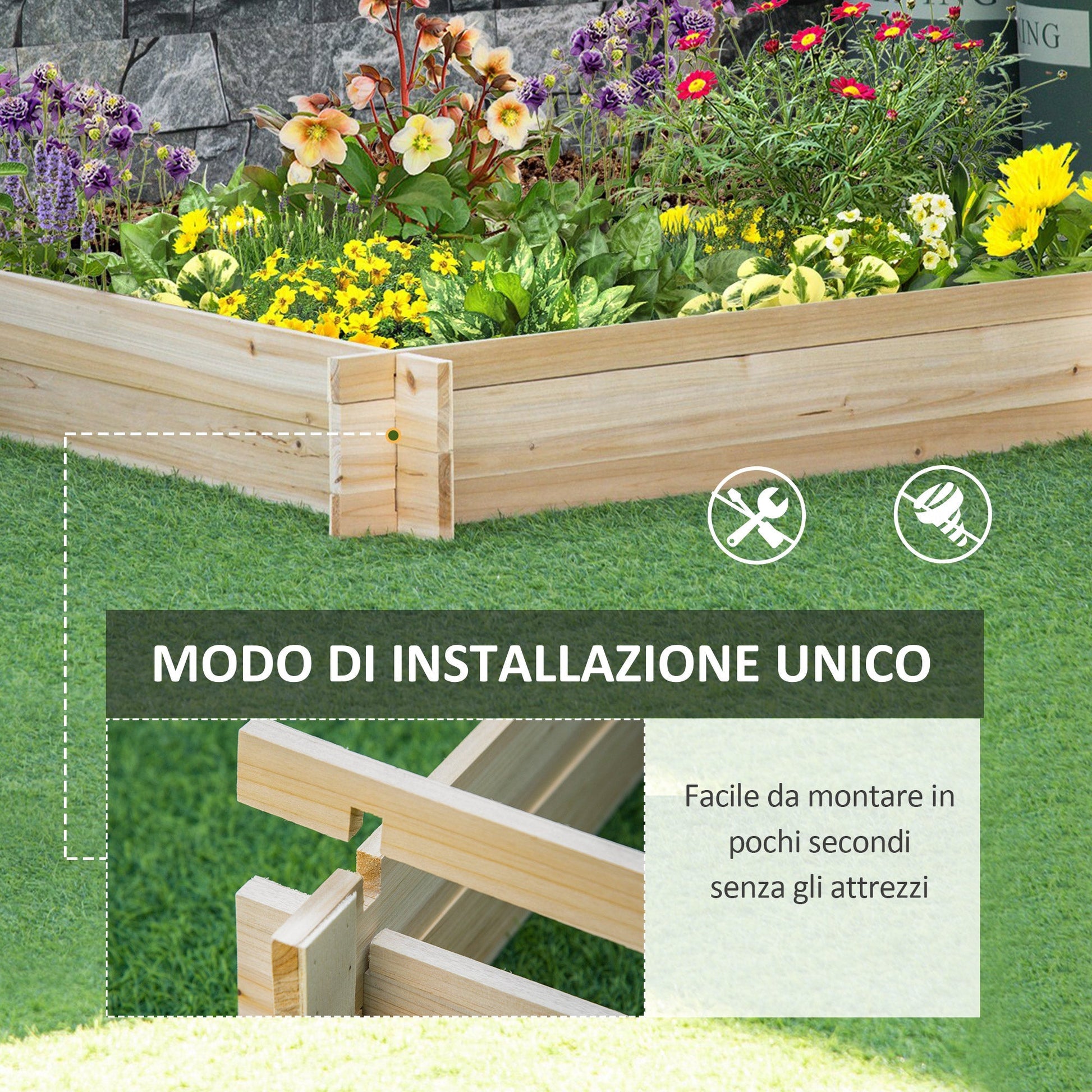 Outsunny bed for vegetable garden and fir wooden garden, assembly without screws, 100x100x16cm - Borgè