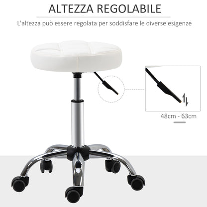 White Beauty | Tattoo Round Swivel Stool with Wheels, Adjustable Height and Eco Leather Cover, Black - Borgè