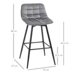 Set 2 stools from bar stuffed chairs Nordic style Grey velvet - Borgè