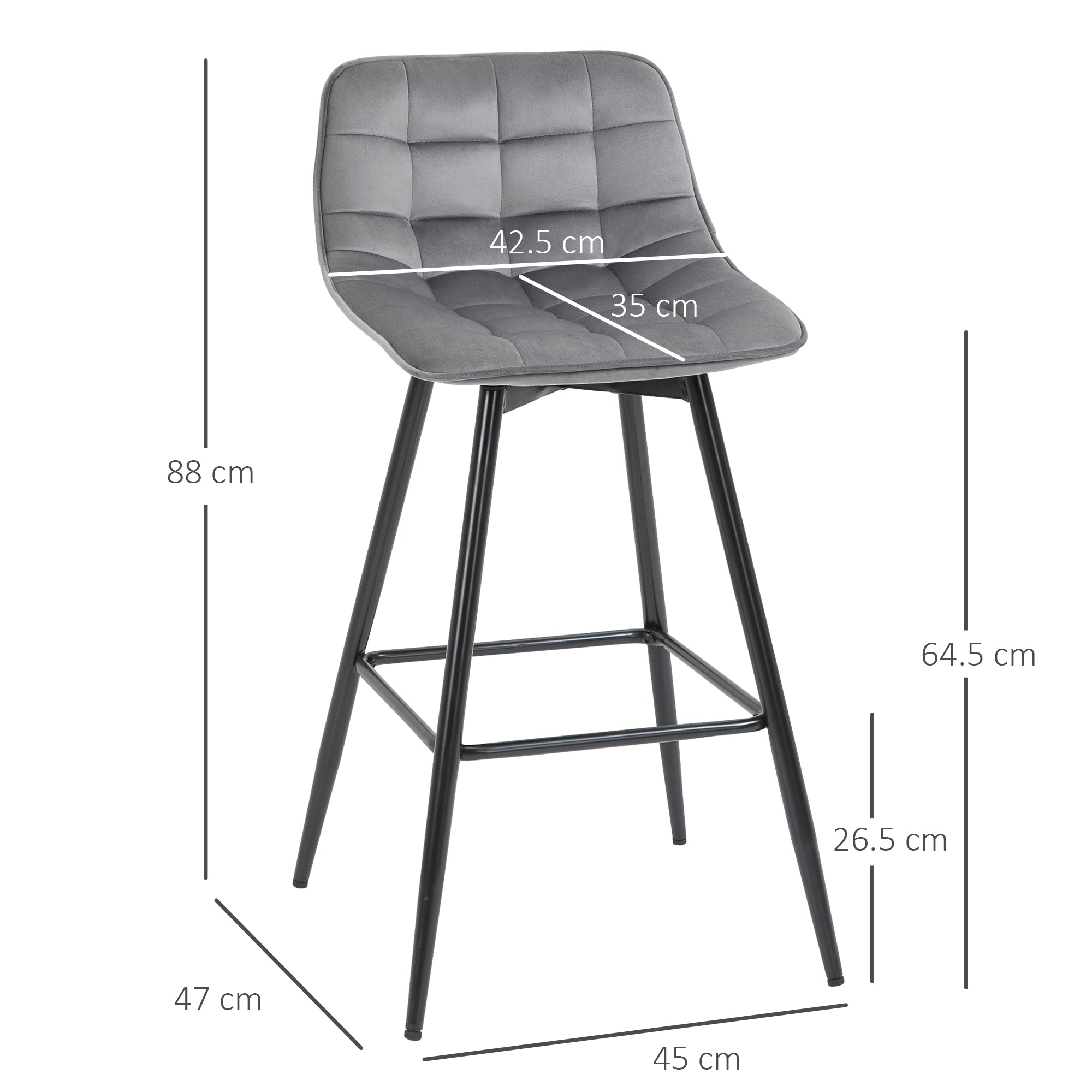 Set 2 stools from bar stuffed chairs Nordic style Grey velvet - Borgè