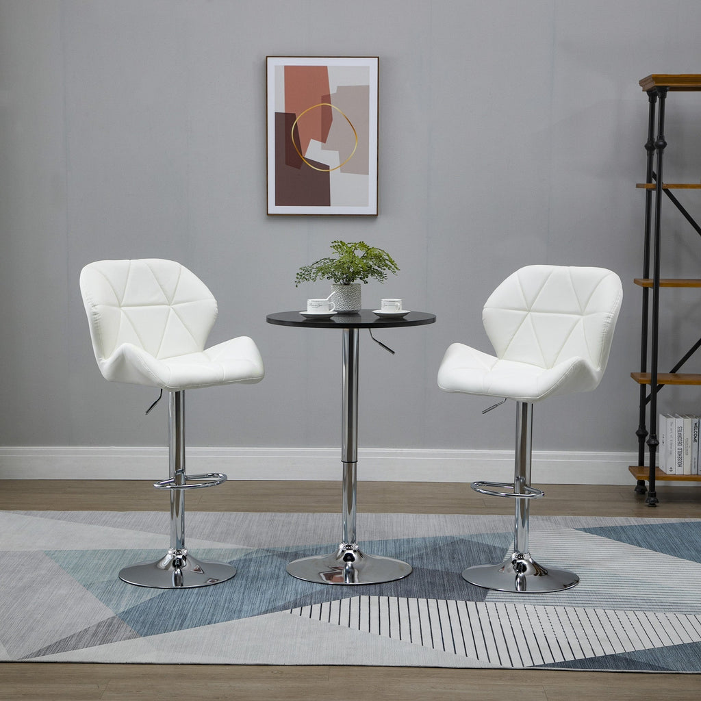 Set 2 swivel bar stools with adjustable height, similar coating and round base - white - Borgè