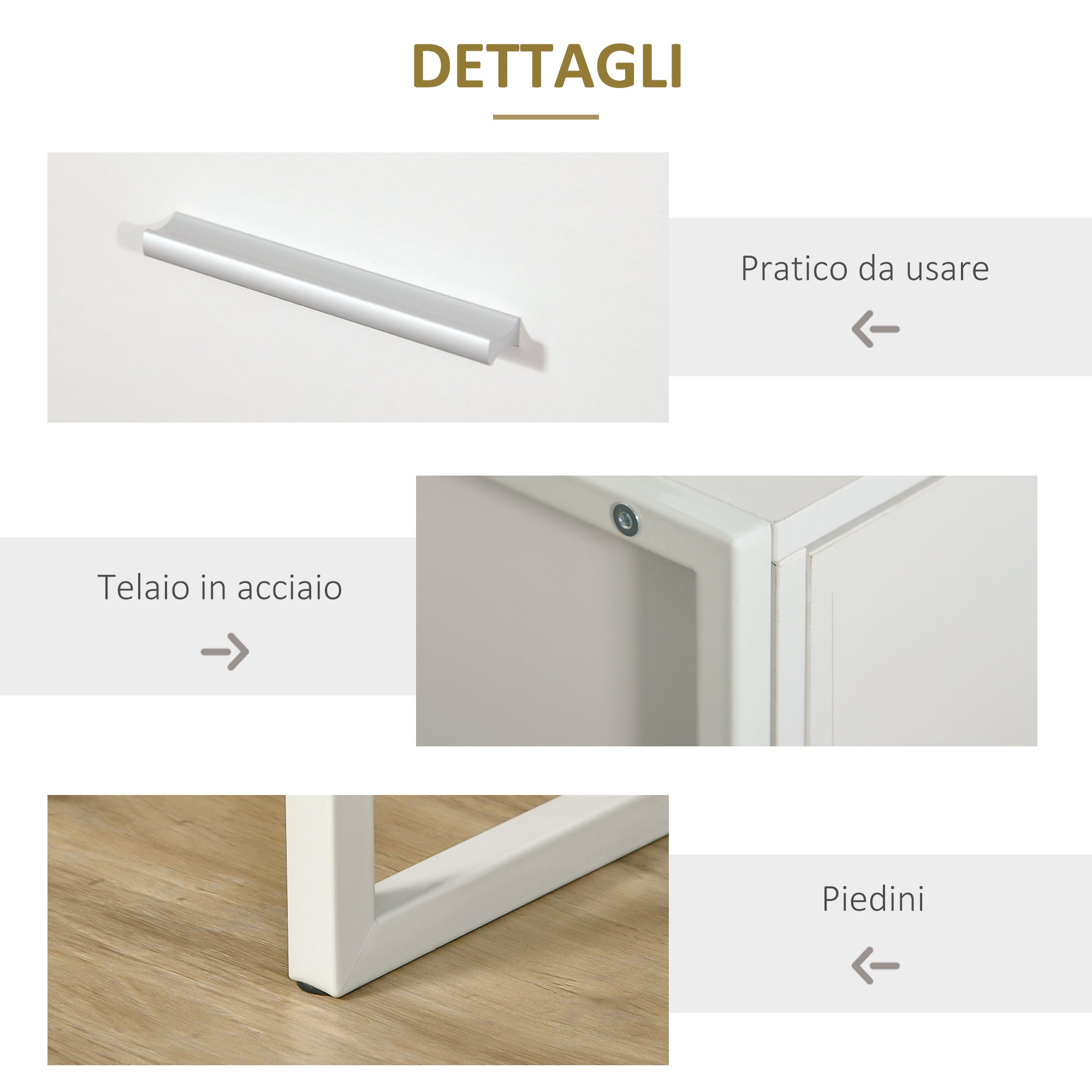 Modern bedside table set 2 pieces with drawer and open shelf, in mdf and steel, 45x40x60cm, white - Borgè