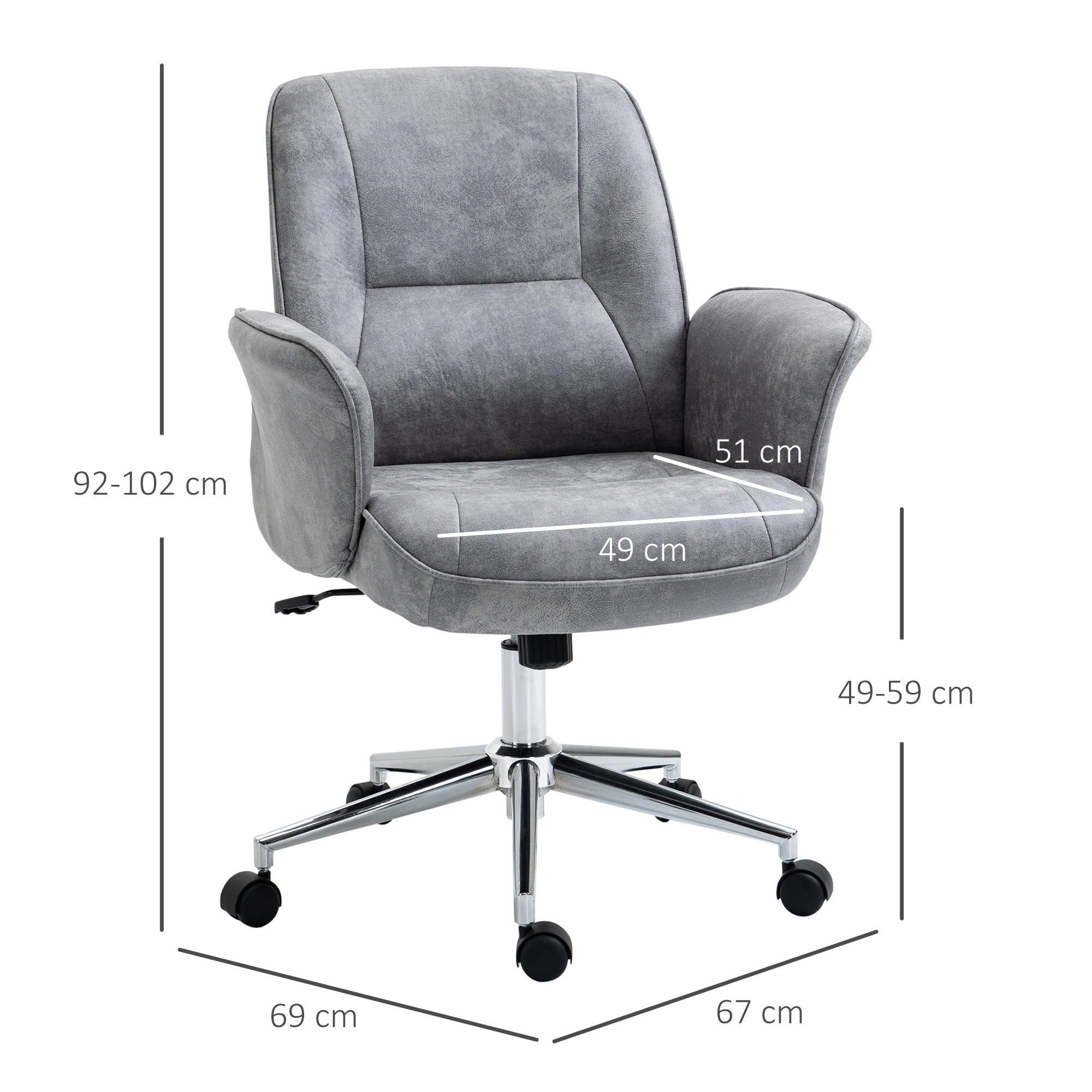 Ergonomic Office Chair Vesting Ergonomic Height Adjustable Microfiber coating, 67x69x92-102cm, clear Grey - Borgè