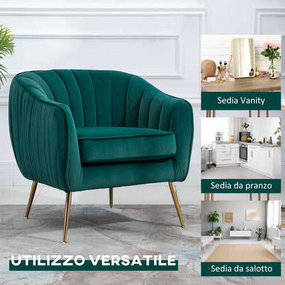 Homcom green velvet armchair with golden metal legs - Borgè