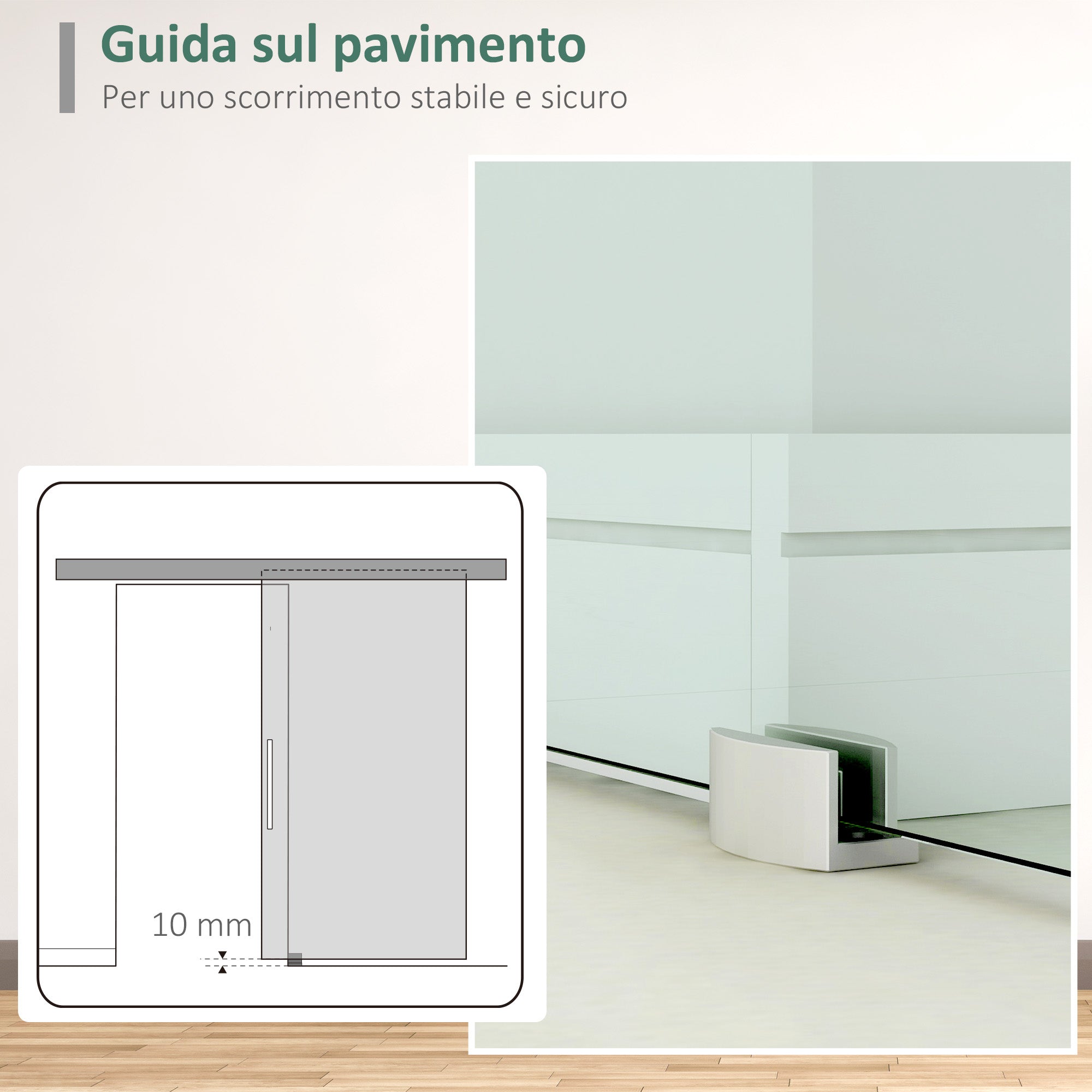 Sliding Glass Sliding Glass with transparent stripes with track, 90x205cm - Borgè