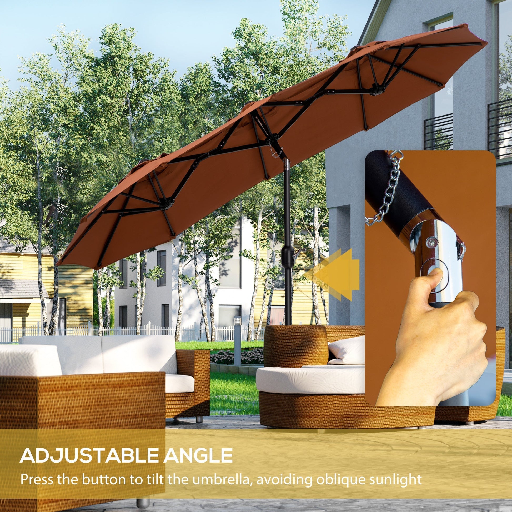 Outsunny Umbrella Garden inclinable garden with crank opening, 285x147x227cm, red - Borgè