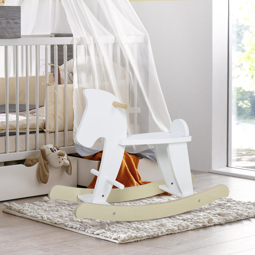 Children's Rocking Horse 1-3 Years Wooden with Handles and Footrest, 68x26. 5x48 cm, White - Borgè