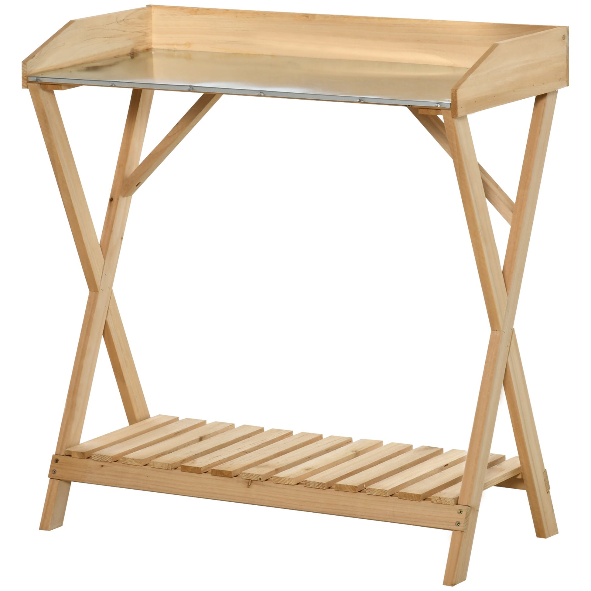 Outsunny gardening table with anti -rust metal top and storage shelf, 80x40x84cm - Borgè