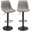 Set 2 bar stools with backrest, footrests and adjustable industrial style height, Grey - Borgè