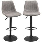 Set 2 bar stools with backrest, footrests and adjustable industrial style height, Grey - Borgè