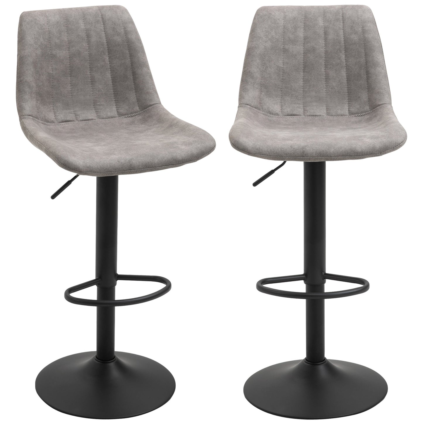 Set 2 bar stools with backrest, footrests and adjustable industrial style height, Grey