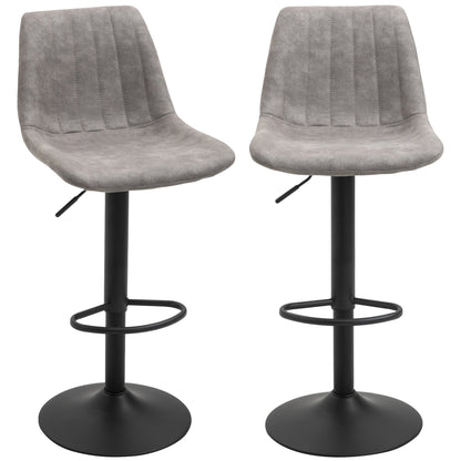 Set 2 bar stools with backrest, footrests and adjustable industrial style height, Grey