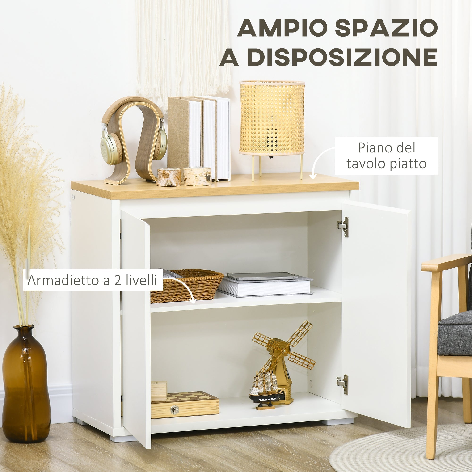 Homcom Multiuse mobile with 2 levels in chipboard and adjustable shelf, 80x37x75cm - Borgè