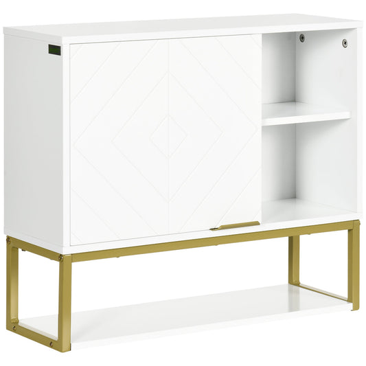 Kleankin 2 -level bathroom cabinet, wall mounting with open shelves in white mdf, 60x20x51 cm - Borgè