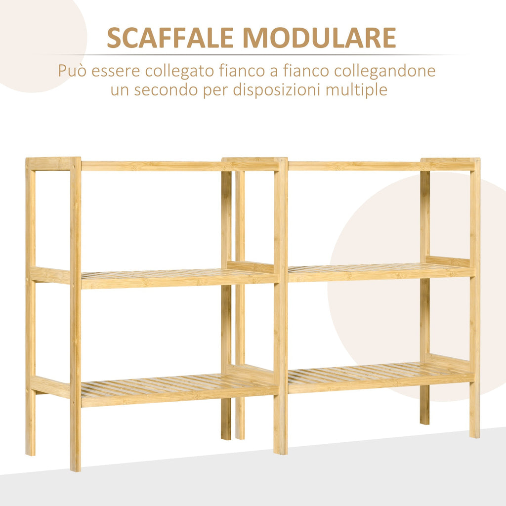 Multiuse mobile 3 levels saving in bamboo for bathroom and living room, 62x33x80cm - Borgè