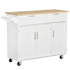 VERA | Multipurpose Wooden Kitchen Cart Trolley with 2 Drawers, 3 Doors and 4 Wheels 121x46x91cm - White - Borgè
