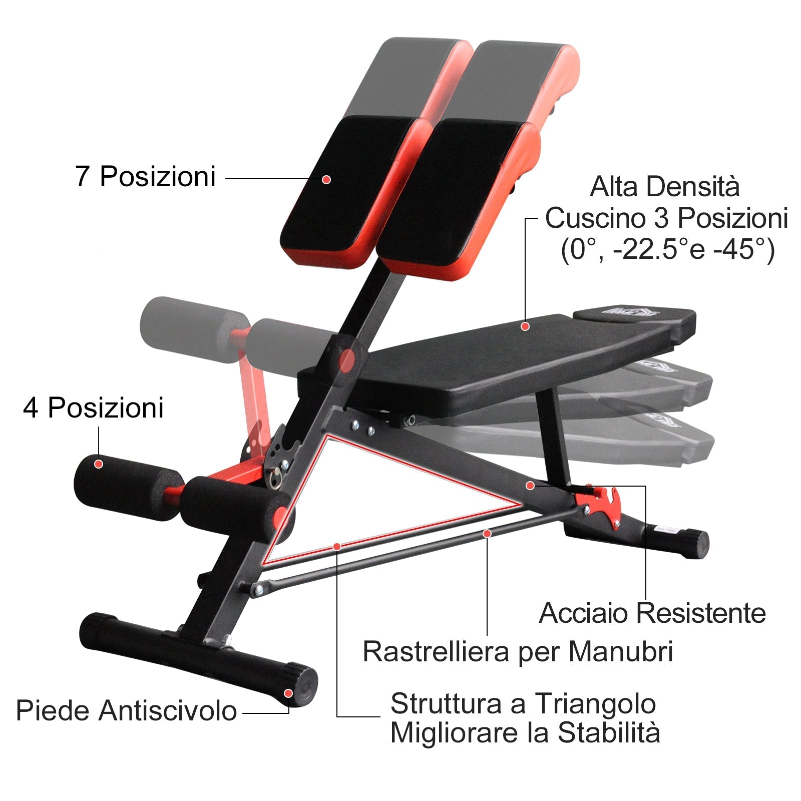 adjustable multifunctional bench for training abdomen legs and black and red buttocks - Borge' Group Limited