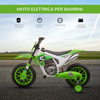 electric cross motorcycle for children for 3-5 years, rechargeable 12V battery and removable wheel, 106.5x51.5x68cm, green - Borgè