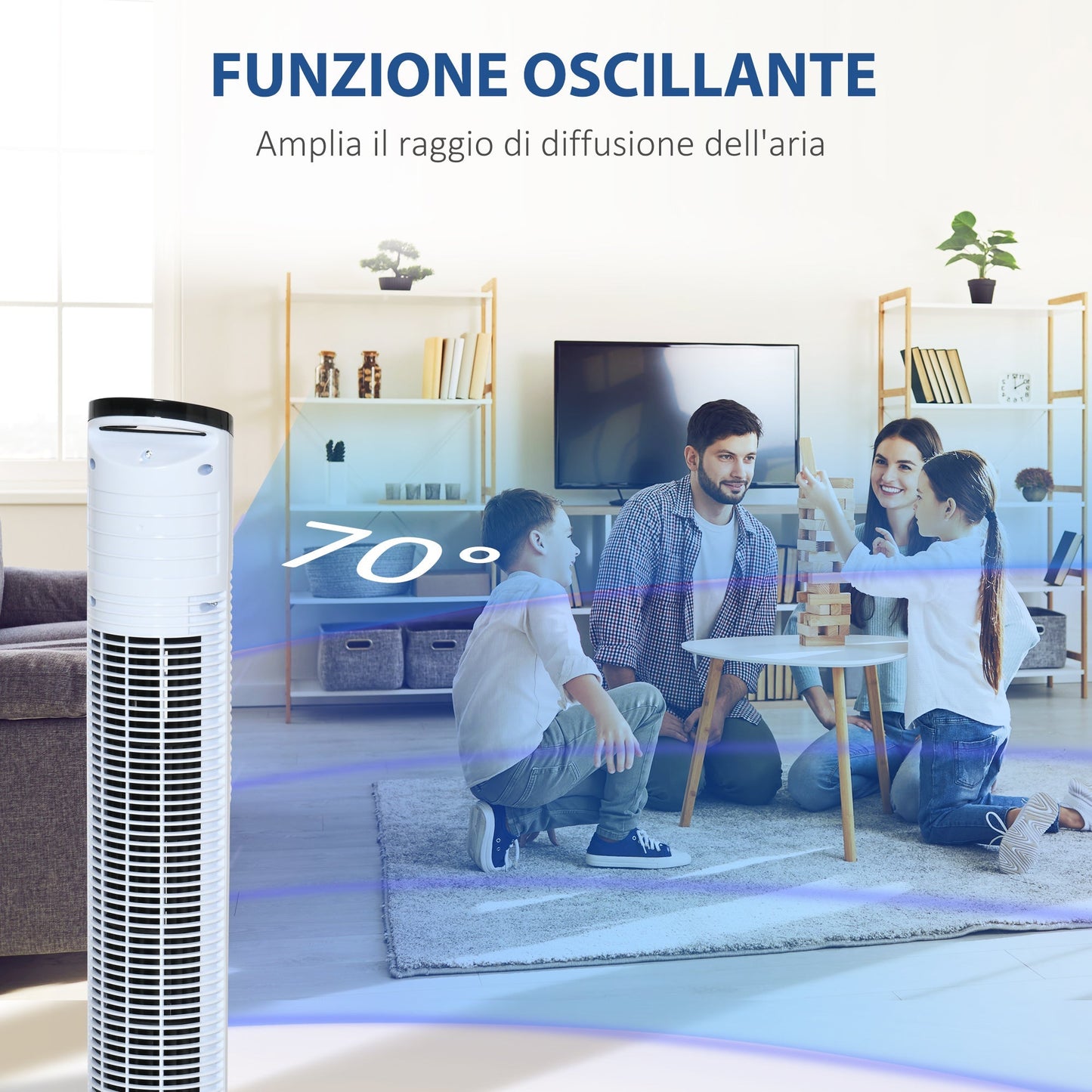 column fan with 5m remote control, oscillating 70 °, 3 functions and 3 speeds, LED screen and timer 7.5h, 50W, ф20x78.5cm