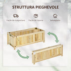 Foldable Outdoor Wooden Planter with Drainage Base, 70x30x25cm - Borge' Group Limited