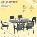 Extendable Aluminum Garden Table and 6 Chairs Set with Breathable Seat, Grey - Borge' Group Limited