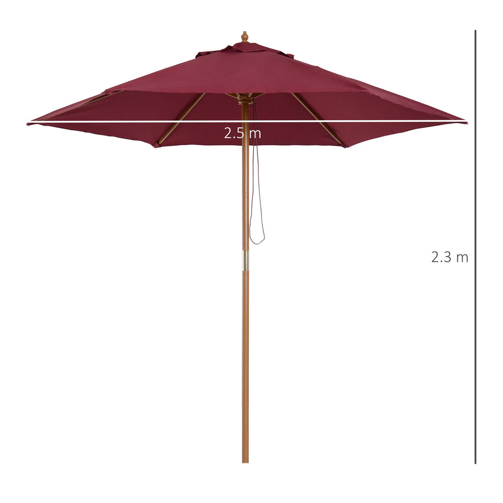 Round Garden Umbrella, Wood and Polyester with Rope Opening, 2.5x2.3 m, Bordeaux - Borge' Group Limited