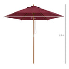 Round Garden Umbrella, Wood and Polyester with Rope Opening, 2.5x2.3 m, Bordeaux - Borge' Group Limited